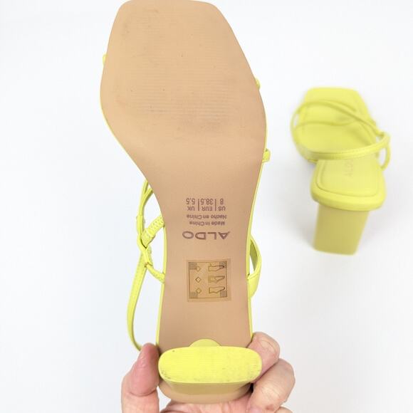 ALDO Chartreuse Meagan Strappy Square Toe Heeled Sandals Size 8 - Picture 7 of 10